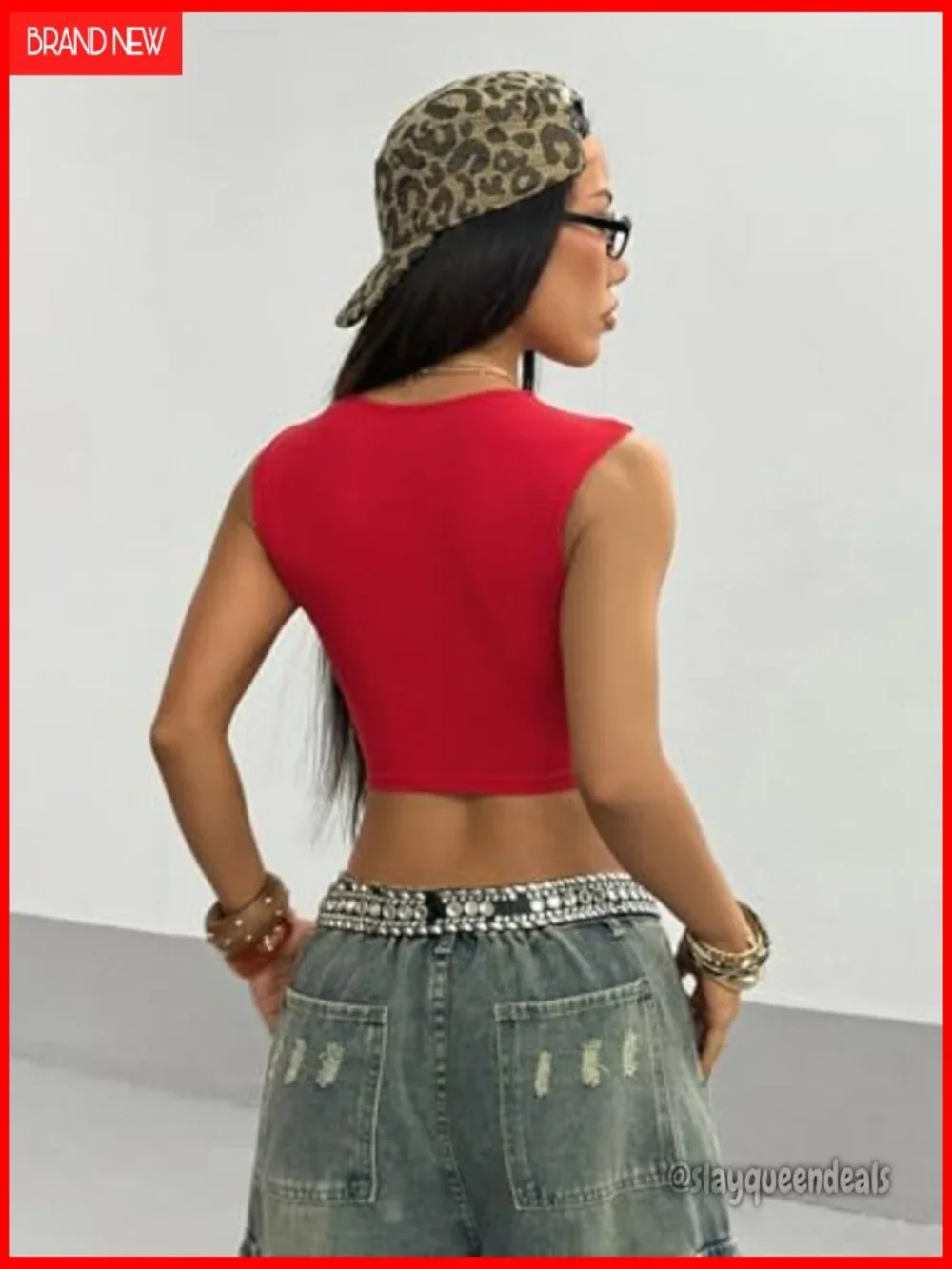 Women's Letter Graphic Crop Tank Top Sleeveless Notched Neck Summer - Picture 2 of 7